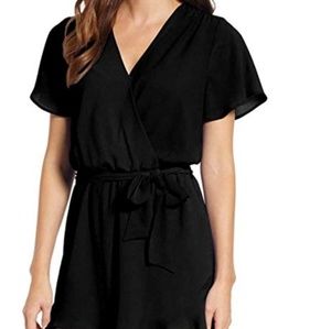 NWT WOMEN'S black V-neck, ruffle sleeve romper
